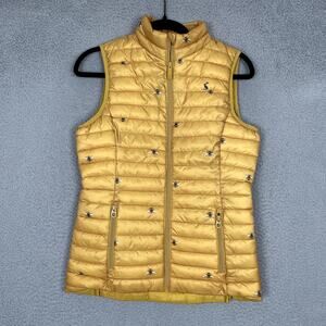 Joules Snug Gilet Puffer Vest Womens 4 Yellow Gold Bees Zip Up Quilted Packable
